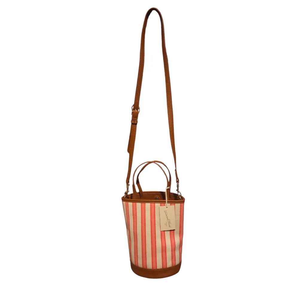 Universal Thread - NEW Striped Canvas Bucket Satchel / Crossbody Vegan Leather